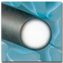 The suffusion process chemically saturates�the outer skin of the carrier fiber with carbon particles.