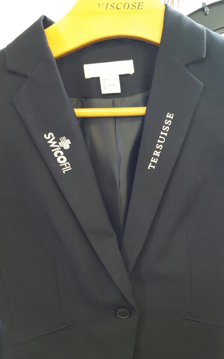 Plasma silver coated embroidery yarn on Techtextil blazer