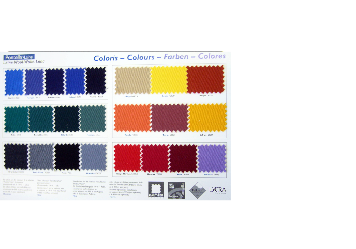 Colour range for the pontella wool fabric line