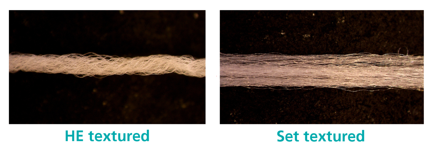 The difference between HE textured and Set textured yarn. 
