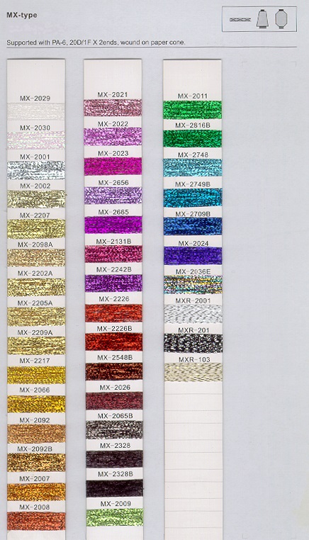 MX-type metallic yarn supporte with PA6 x 2 ends yarn with Swicofil