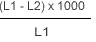 Free shrinkage formula: (L1 - L2) x 1000 / L1